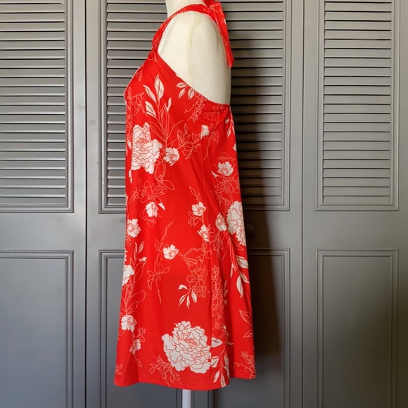 Red and White Floral Halter Dress - Medium - Picture 2 of 7